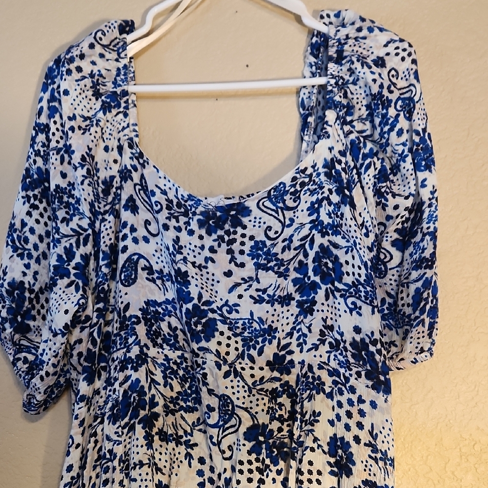 Jessica Simpson Blue and White Ruched Maxi Dress